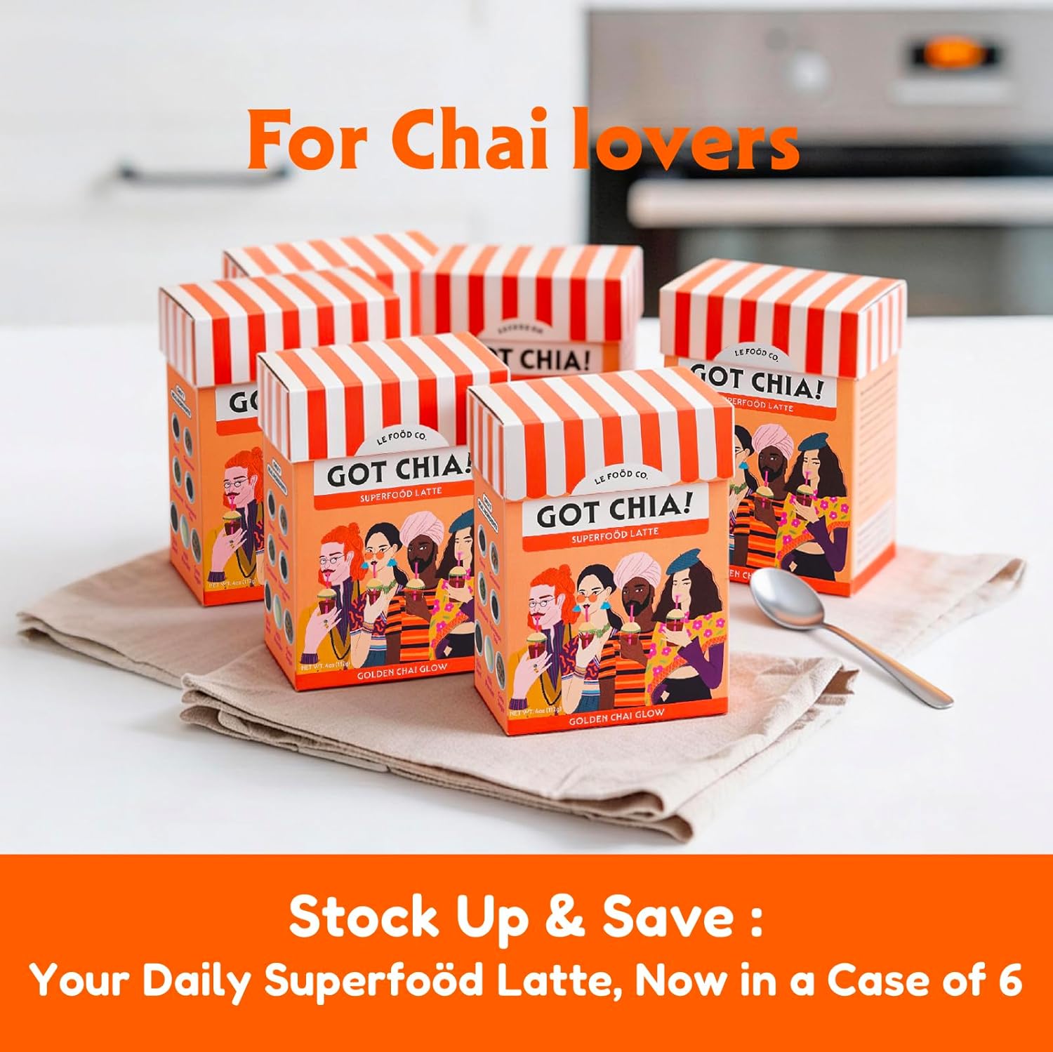 Got Chia! Golden Chai Glow (x6 Boxes of 4) Superfood Chai Latte Mix – Spiced Chai with Chia Seeds, Cozy Instant Latte Powder, Clean Label