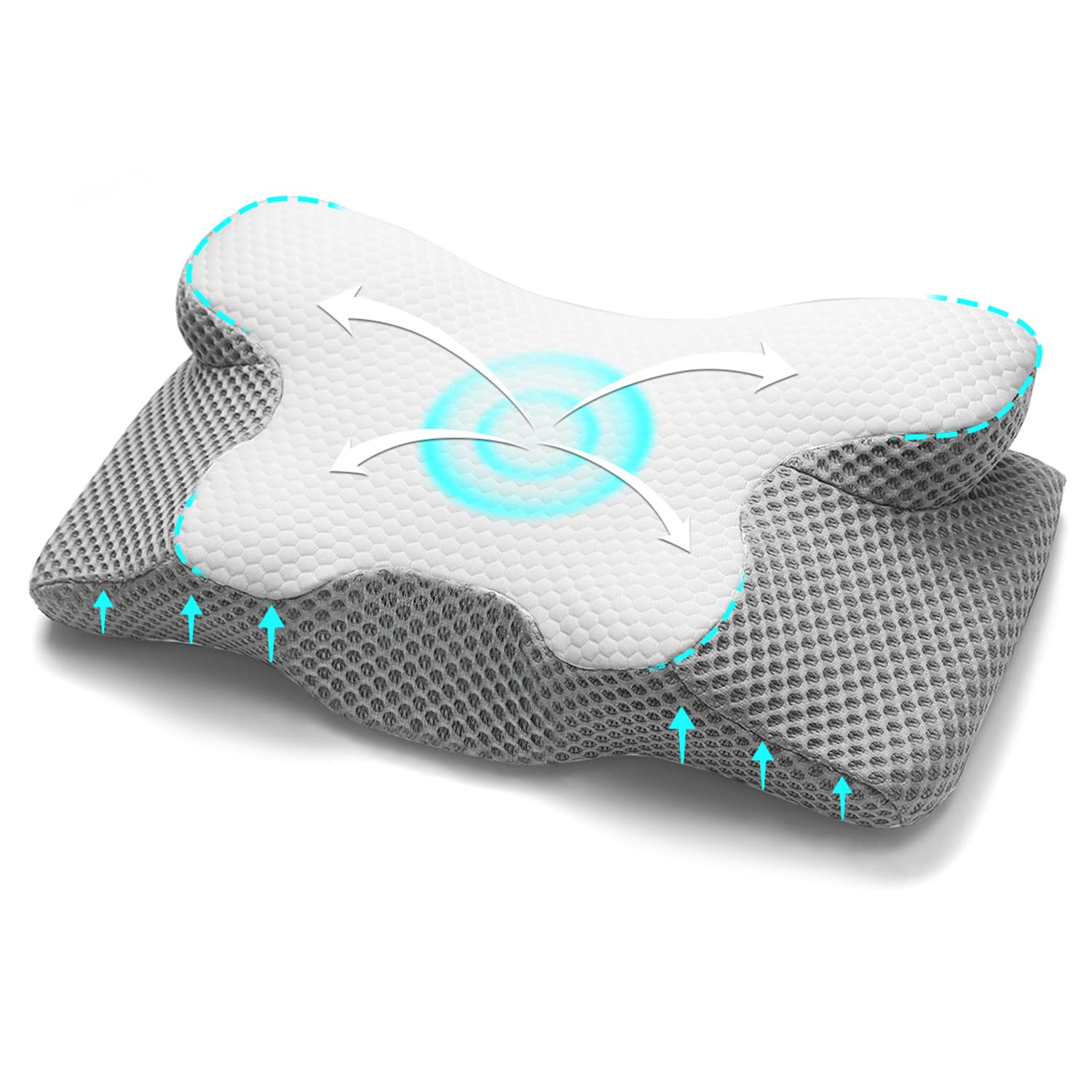 MULISOFT Cuscino Morbido per un Sonno Ristoratore N-1130, Cuscino Cervicale in Schiuma Memory, Adatto a Tutte le Posizioni di Sonno, Fodero Lavabile, Design Ergonomico - 1
