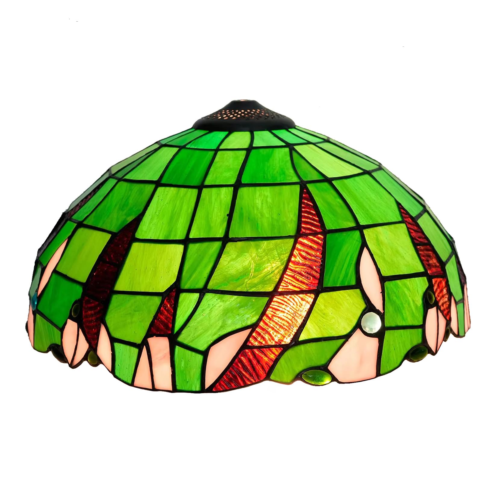 SaryEdge Tiffany Replacement Lamp Shade, 16 Inch Stained Glass Lampshades, Only Handmade Retro Mediterranean Rose Glass Shade Replacement for Table Lamp Floor Lamp Ceiling Pendant Ligh，Green