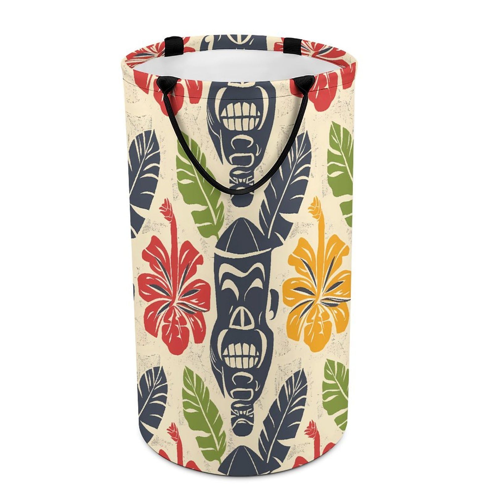 Fodpand Style Aloha Tiki Pattern Laundry Basket With Handle Foldable Laundry Hamper Narrow Laundry Bag For Bedroom, Bathroom, Laundry Room 15.7X27.2 In