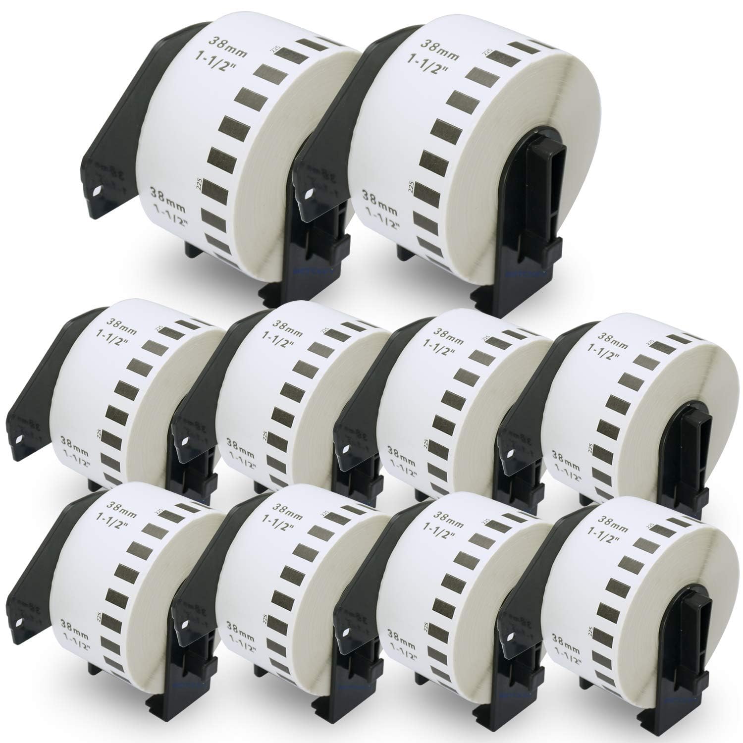 BETCKEY - 10 Rotoli DK-22225 Etichette a Lunghezza Continua Compatibile con Brother, 38mm x 30.48m, 10 Etichette per Stampanti di Etichette Brother QL