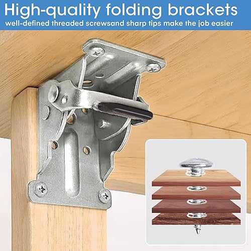 Miniatura 18 de Paquete de 4 bisagras de bloqueo para soportes de mesa plegables, soportes plegables de alta resistencia, bisagra plegable de bloqueo automático