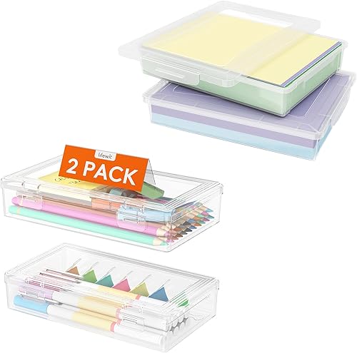Lifewit Paquete de 2 cajas de almacenamiento multiusos de plástico con tapas de cierre, almacenamiento de papel transparente A4, organizador