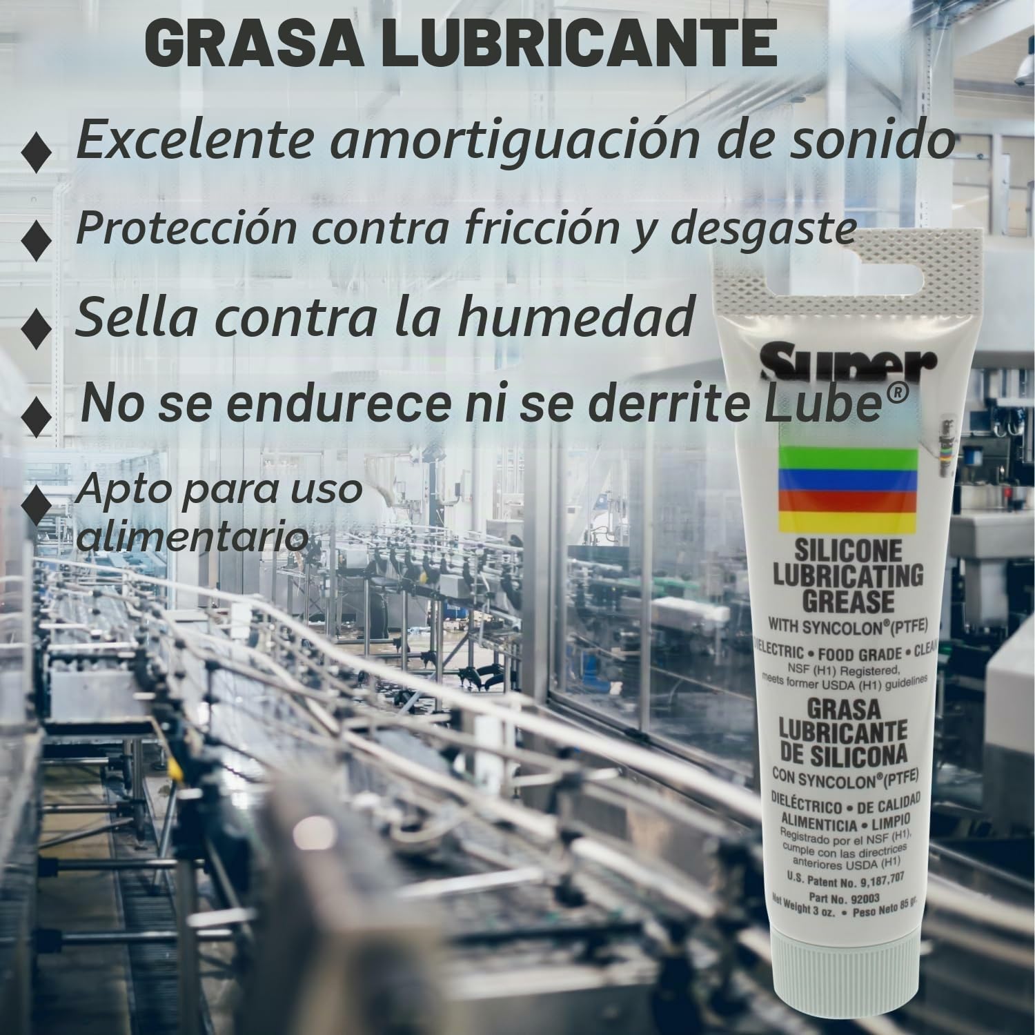 Super Lube 92003 Grasa lubricante de silicona con PTFE, tubo de 85 gramos