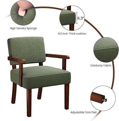 Vista 11 de Silla decorativa, silla de piel sintética para sala de estar, sillón de gran tamaño con asiento suave y reposabrazos para dormitorio, comedor, beige