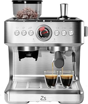 Espresso Machines with grinder, 20 Bar Professional Espresso Maker with Milk Frother & 95 oz Removable Water Tank for Latte and Cappuccino, Espresso Coffee Maker for Home, Silver