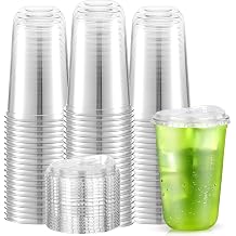 50 Pack 16 oz Clear Disposable Plastic Cups with Sip Lids To Go