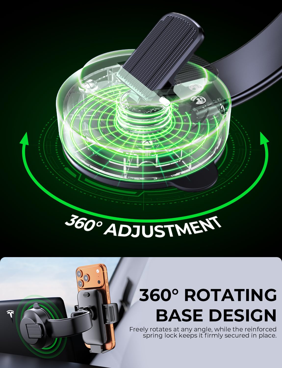 YYBS Car Dashboard Phone Holder for Windshield - Tesla Touch Screen Phone Mount with 360 Adjustable Aluminum Arm — view 5