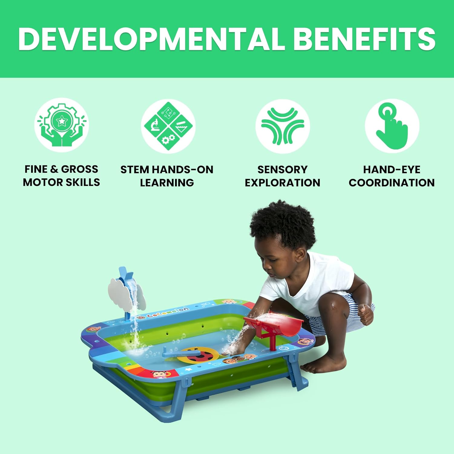 Delta Children CoComelon Water Activity Table - Collapsible & Portable - Ideal for Travel - Outdoor Kids Water Sensory Table, Blue