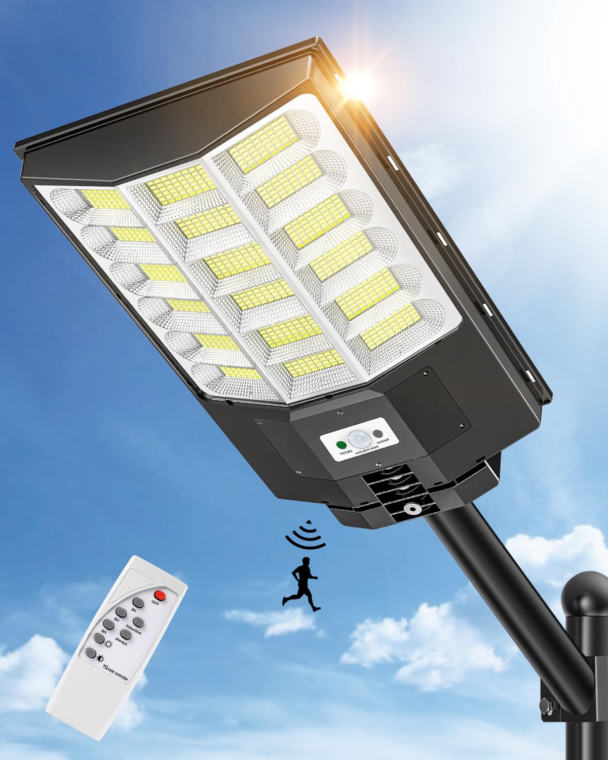 Sararoom 1000W Solar Street Lights Outdoor with Motion Sensor - 864 LED Solar LED Flood Lights 6500K Daylight White IP65 Waterproof Security Lighting for Garage, Patio, Parking Lot, Street
