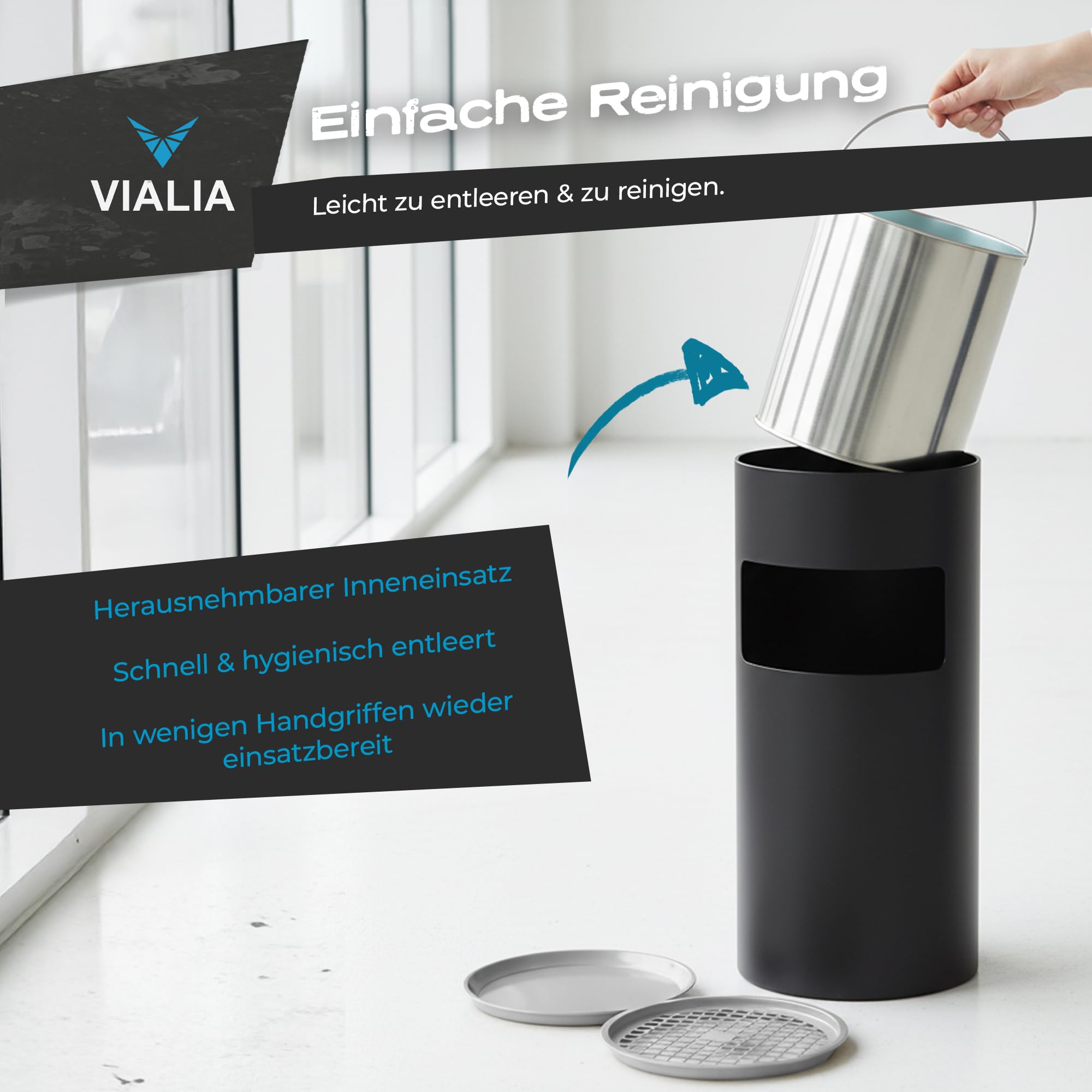 Standaschenbecher für draußen, 2-in-1 Mülleimer mit Aschenbecher
