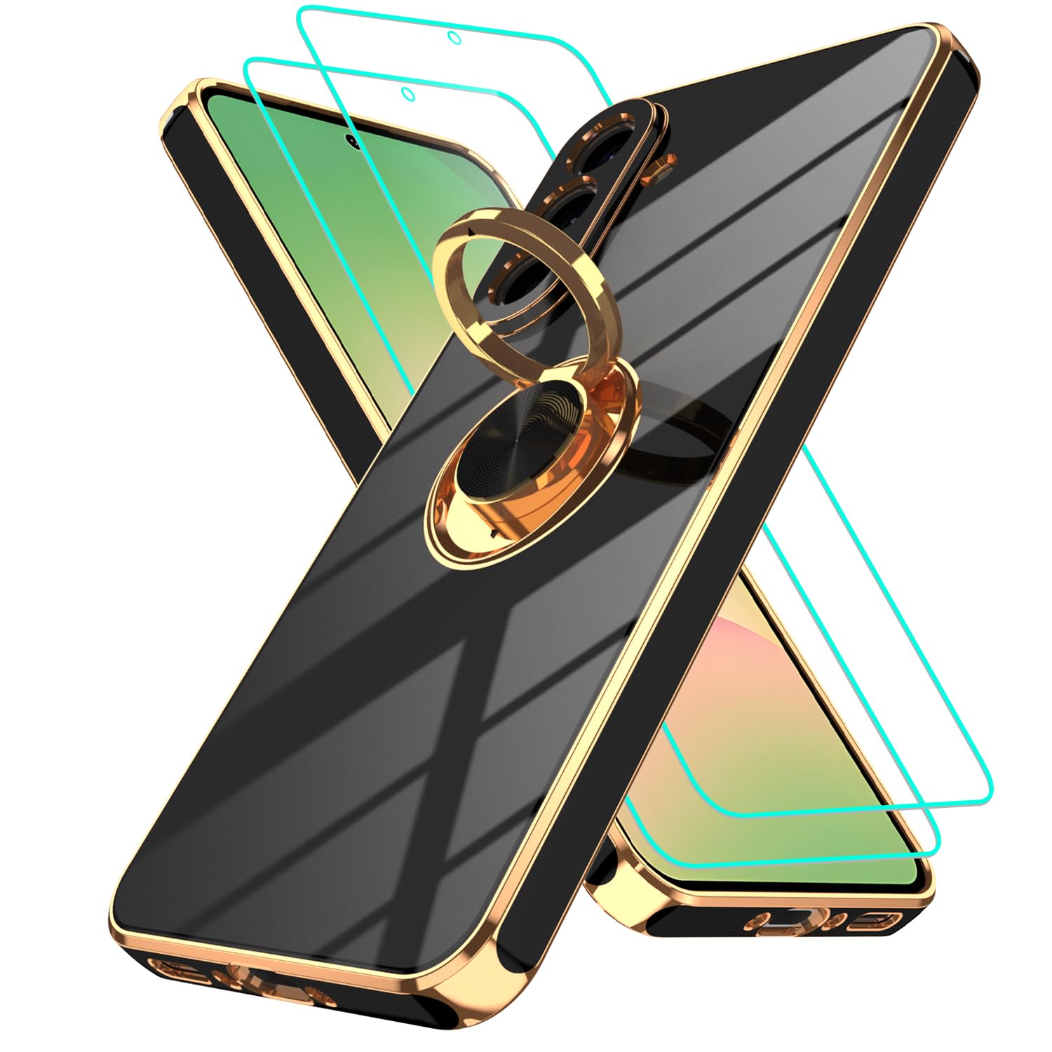 Gritup Slim Fit Case for Samsung Galaxy S Series,Shockproof Soft Cover with 2 Pcs HD Screen Protectors,and Built-in Ring Kickstand Phone Cover