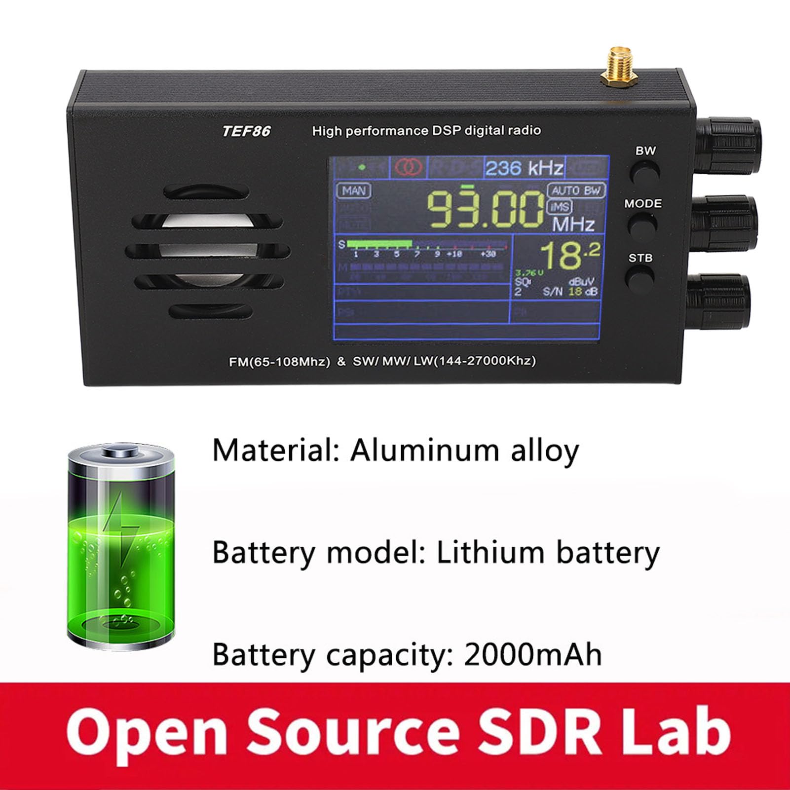 Receptor De Rádio Digital DSP Com Bateria, Tela LCD, TEF6686, FM, 65 A 108mhz Sw