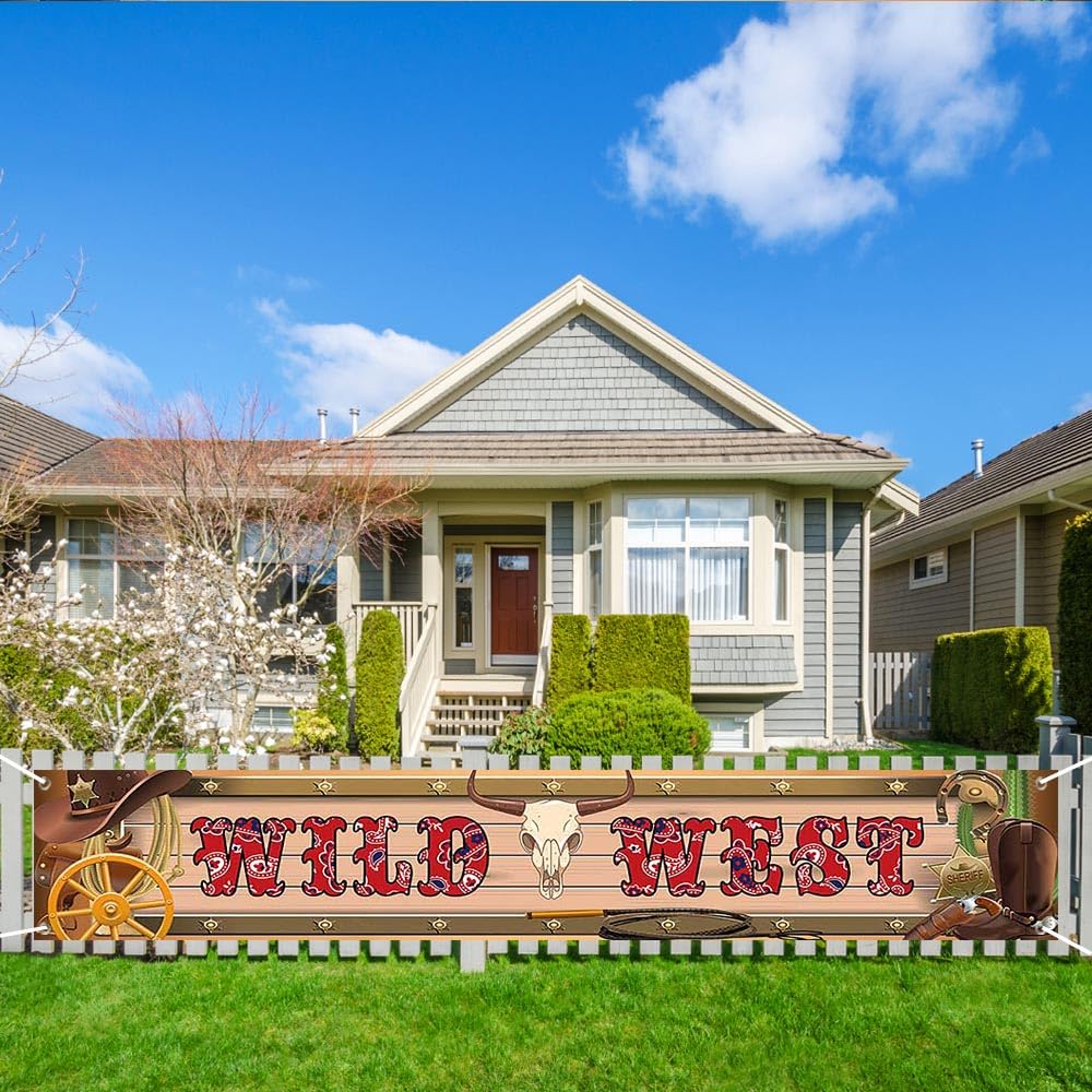 Aperturee Wild West Party Banner 100x20 Inch,Western Cowboy Party Decorations,Wild West Birthday Banner Yee Haw Fence Banner Party Decor Photo Booth