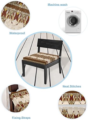 Miniatura 6 de Anzona Paquete de 4 fundas de cojín para silla, extraíbles, impermeables, geométricas marrones, fundas de cojín para asiento, diseño étnico retro