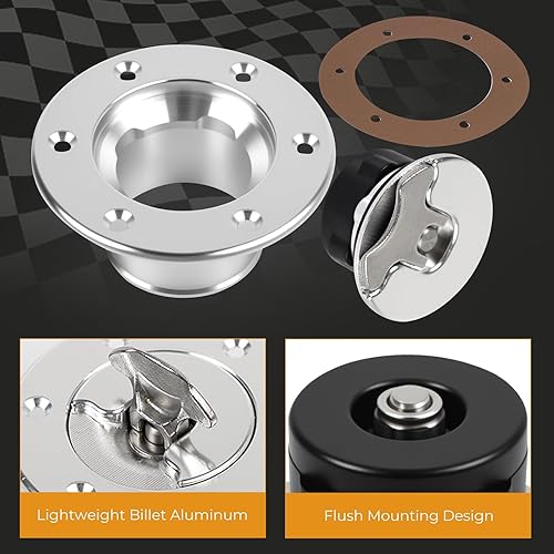 Miniatura 4 de Tapa universal de tanque de sobretensión de combustible de aluminio billet de 1.398 in con tapa de gas de pila de combustible de 6 agujeros, pila de