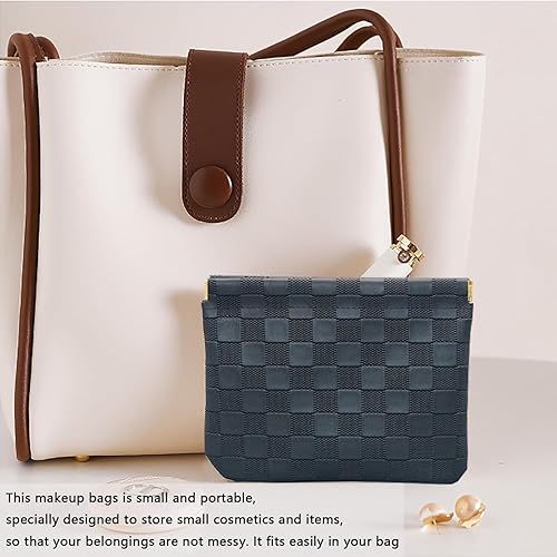 Miniatura 5 de lomkya Bolsa de cosméticos grande de piel sintética, bolsa de maquillaje para mujeres y niñas, bolsa de aseo de viaje de 2 capas con divisor de asa,