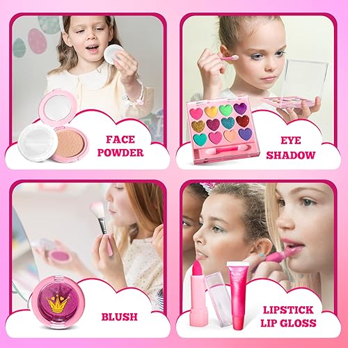 Miniatura 13 de ULOVEME - Kit de maquillaje real para niñas pequeñas, juguete de maquillaje real, no tóxico, lavable, regalo de cumpleaños para niñas de 3, 4, 5, 6