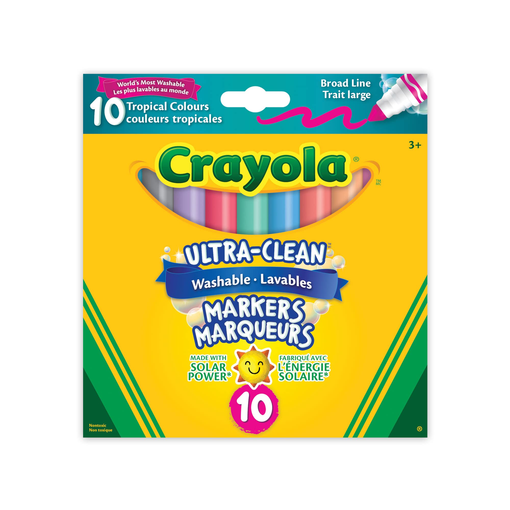 Sinoeem CRAYOLA - Confezione da 10 pennarelli lavabili, ultra puliti, a tratto largo, tropicale