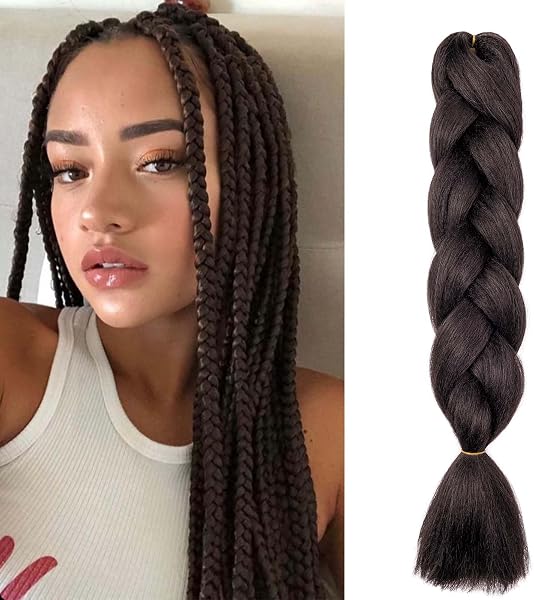 Gairyan Extensiones de Pelo Trenzas Africanas 1 Paquete 24" Pelo Sintetico Para Trenzas Natural Crochet Braiding Hair (Marrón Oscuro) - 1