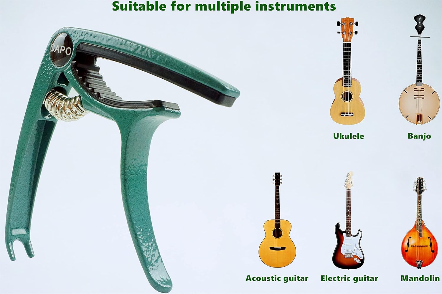 Guitar Capo, Lightweight Zinc Alloy Capo for Acoustic and Electric Guitars, Bass, Mandolin, Banjo, Ukulele(Dark Green) thumbnail