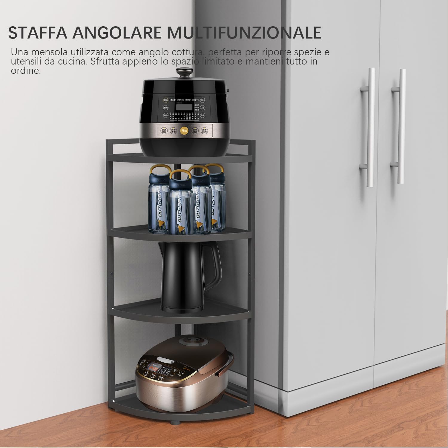 HUIJIN Étagère d'angle à 4 niveaux à 90° pour cuisine - Organisateur de