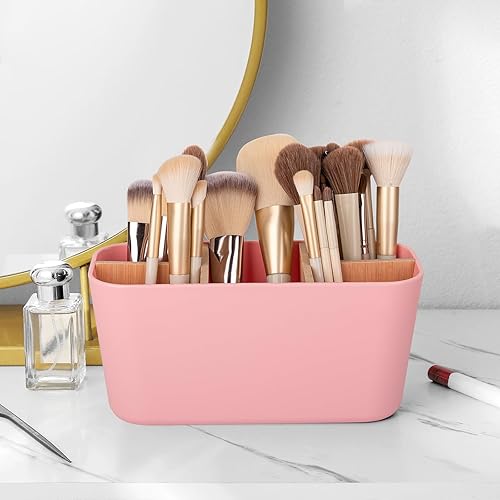 Miniatura 47 de Portacepillos de dientes para baños, soporte para cepillos de dientes de bambú con 5 ranuras, organizador de tocador de baño, encimera para cepillos