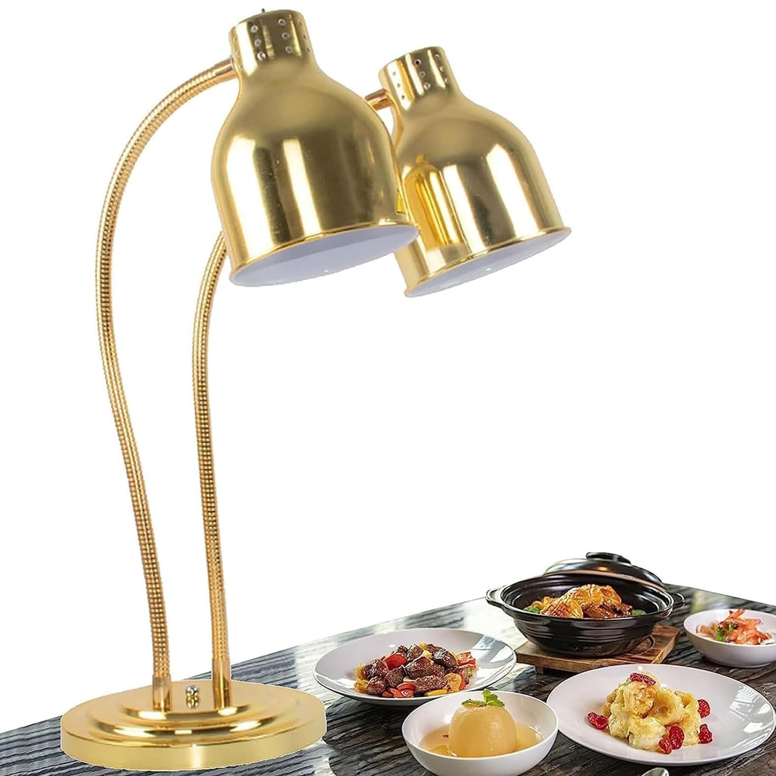 Lámpara De Calentamiento De Alimentos De Doble Cabezal para Buffet, Lámpara De Calor Independiente con 2 Luces De Calentamiento De Alimentos De 275 W, Acero Inoxidable, Cuellos De Cisne