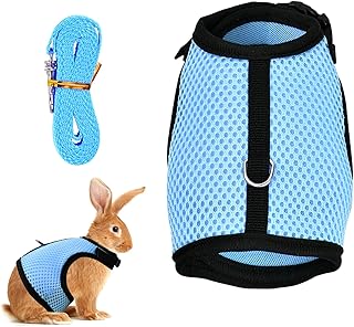 Tibapla Adjustable Rabbit Harness with Elastic Lead, Recall Lead for Small Animals, Mesh Rabbit Harness, Kitty Harness and Lead for Bunny, Cat, Little Pet, Small Animal (Blue, S) product image