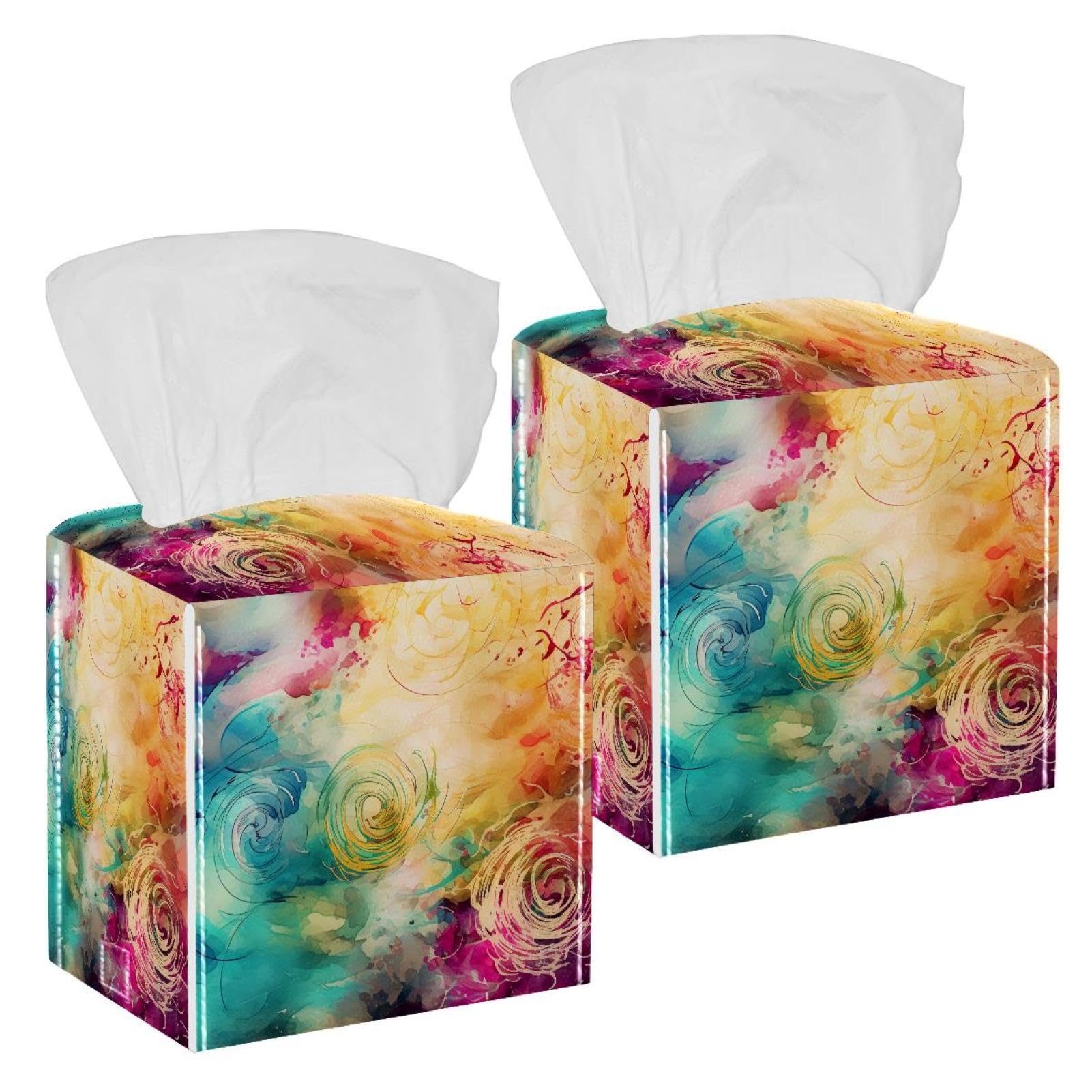 Abstract Mysterious Swirls Texture Tissue Box Cover, 2 Pack PU Leather Square Facial Tissue Dispenser Box holder for Home Office Car