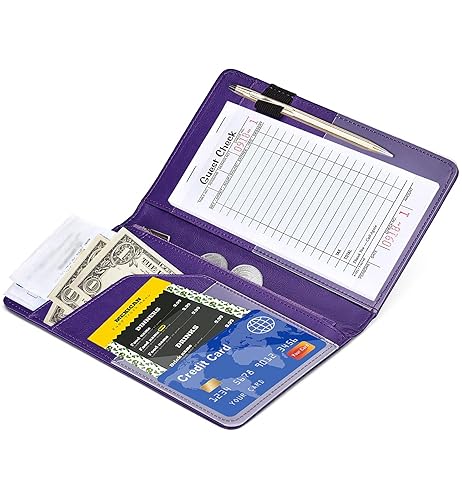 Miniatura 60 de Libreta organizadora para camarera Book&Waitstaff; de piel con brillos y cartera y bolsillo con cierre; lindo organizador con bolsillo para monedas