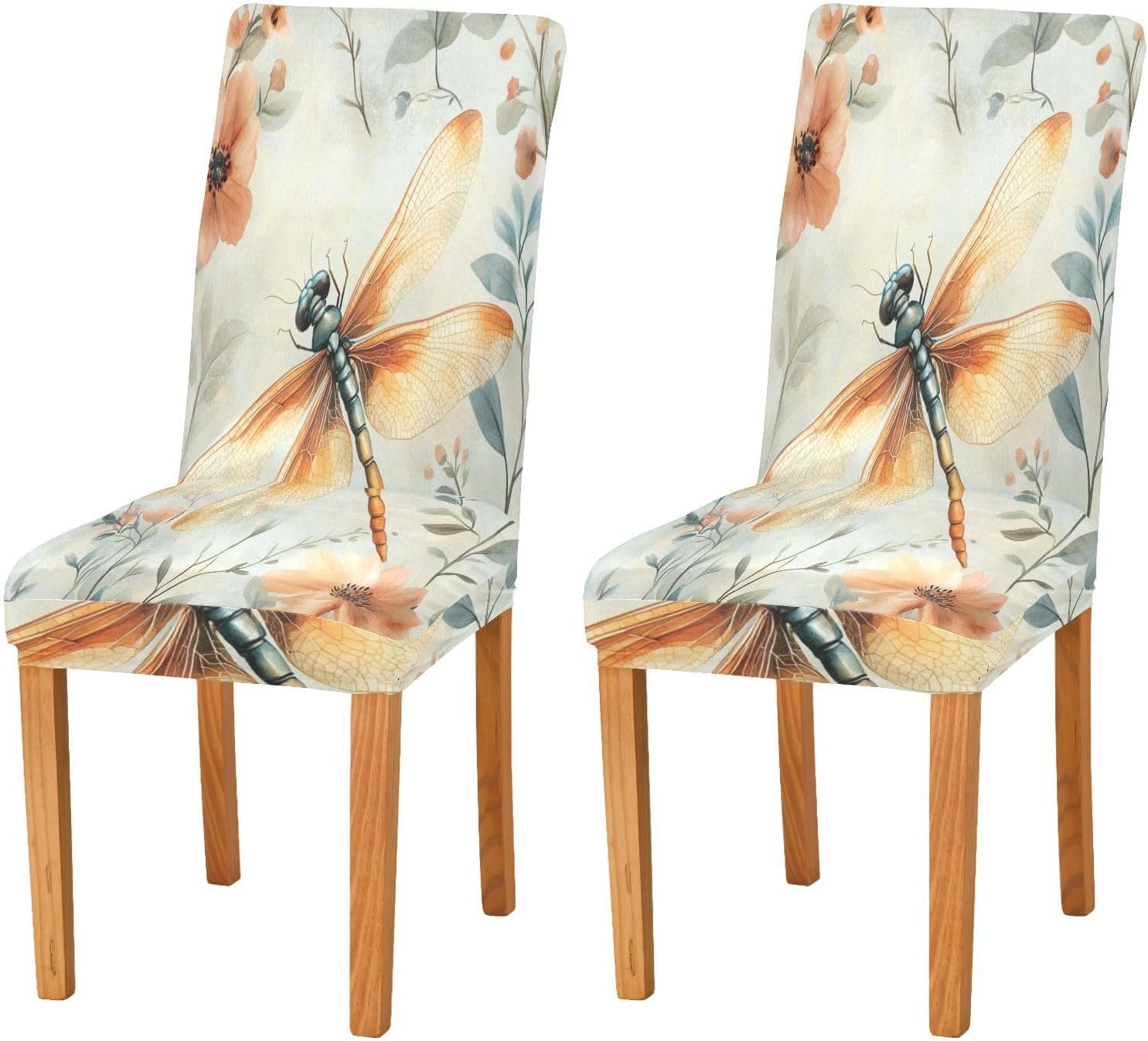 ALAZA Chair Covers for Dining Room, Watercolr Dragonfly and Floral Stretch Chair Cover Sets Chair Protector Removable Washable for Ktichen Restaurant Hotel