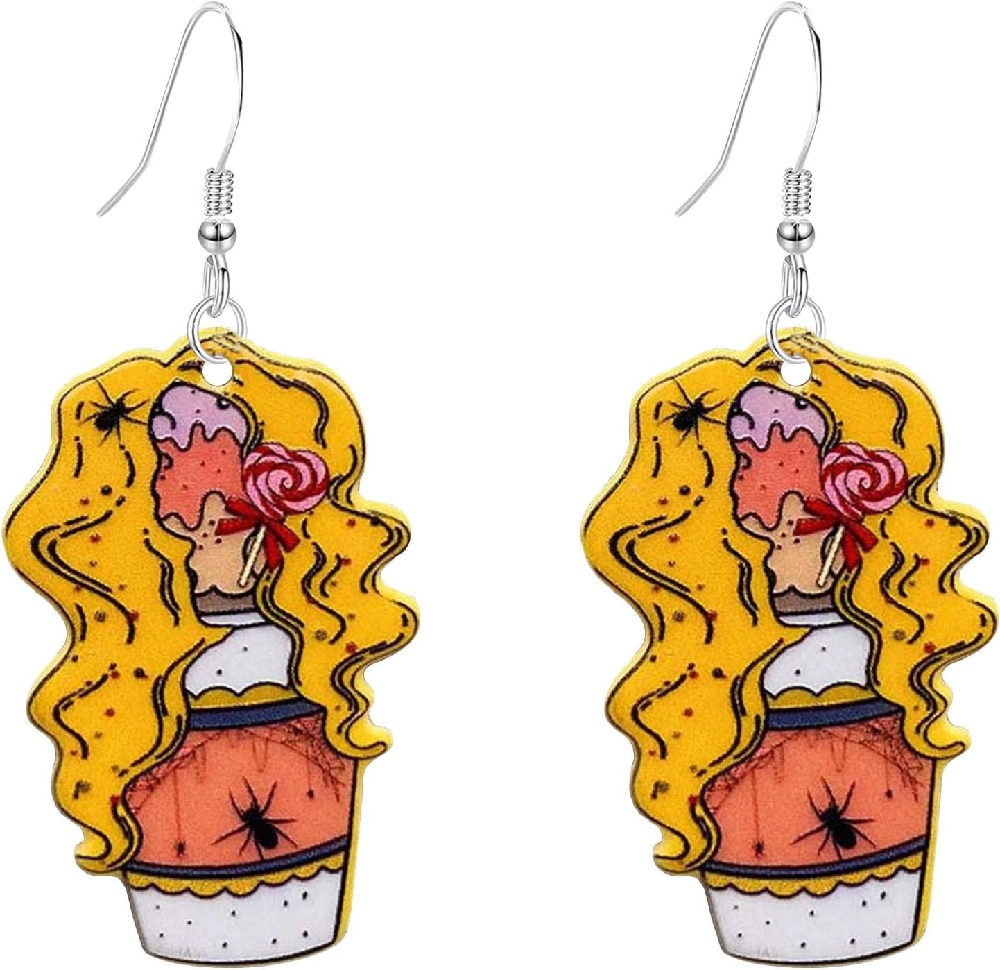 Halloween Acrylic Earrings Funny Skull Ice Cream Pearl Milk Tea Drink Dangle Earrings Cute Food-Themed Costume Party Jewelry Accessories