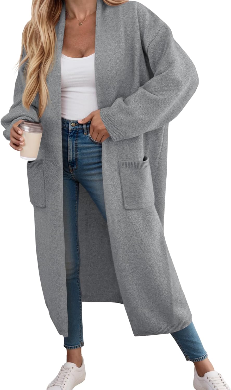Saodimallsu Womens Extra Long Cardigan Sweaters Oversized Chunky Knit Open Front Long Sleeve Casual Duster Coat with Pockets - Image 2