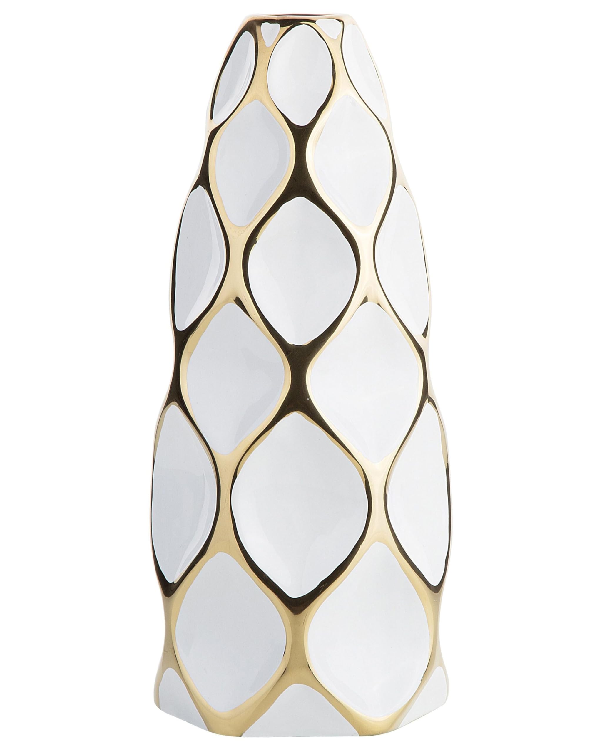 Beliani White Modern Accent Vase Stoneware Decorative Object Flower Décor With Gold Avila