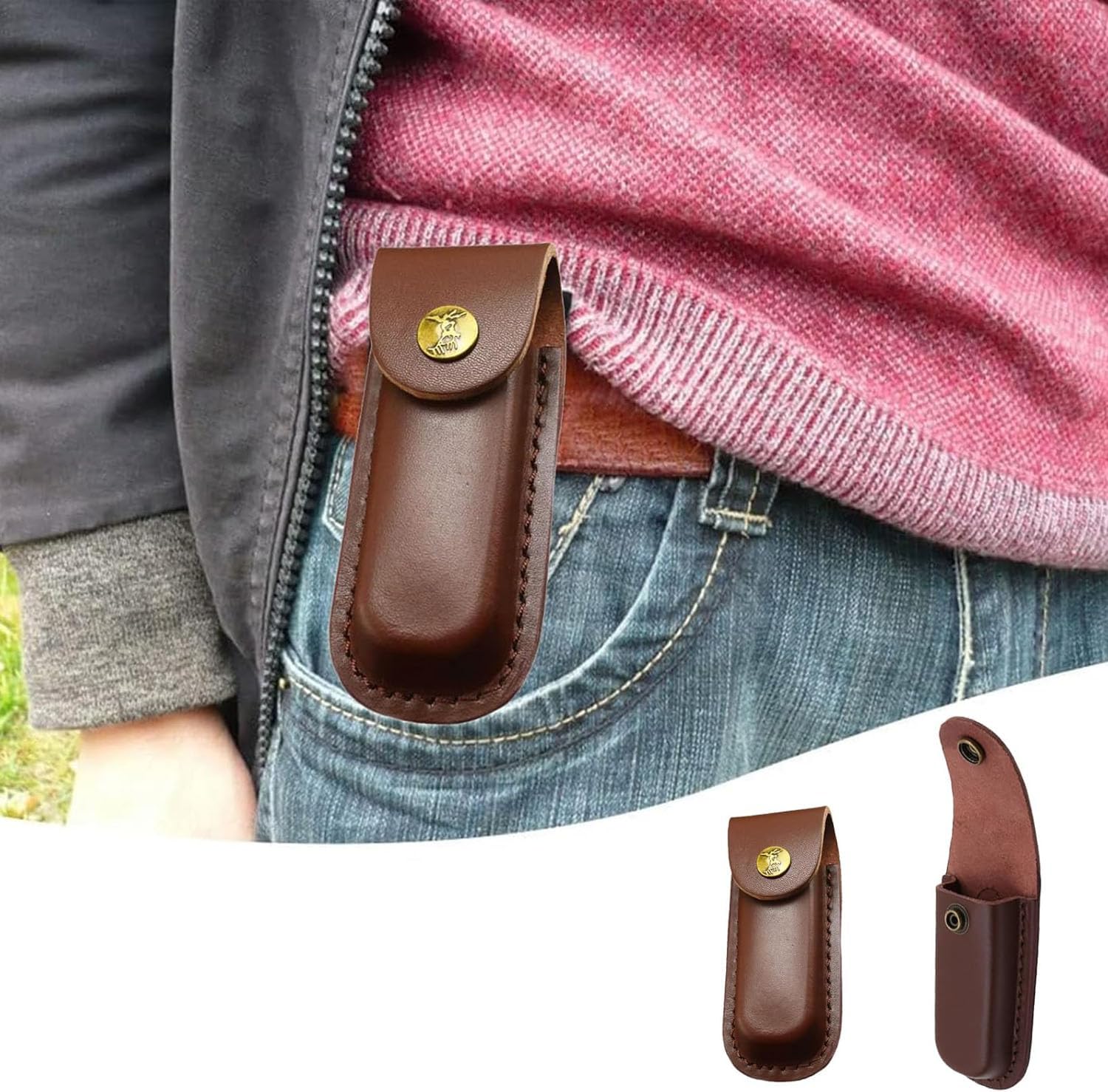 Fodero per Coltello Pelle, Custodia per Coltelli Pieghevole Fondina, Fodero in Pelle Fatto a Mano, Custodia per Coltello Tascabile Pieghevole, Borsa per Coltelli Tascabili, per Caccia, Campeggio
