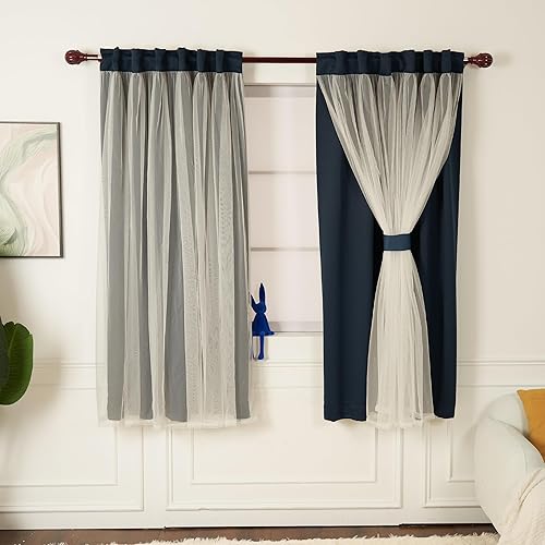 Miniatura 10 de INLINAS Cortinas opacas doradas de 52 x 96 pulgadas, con revestimiento transparente, paneles térmicos y reducción de ruido con ojales en la parte
