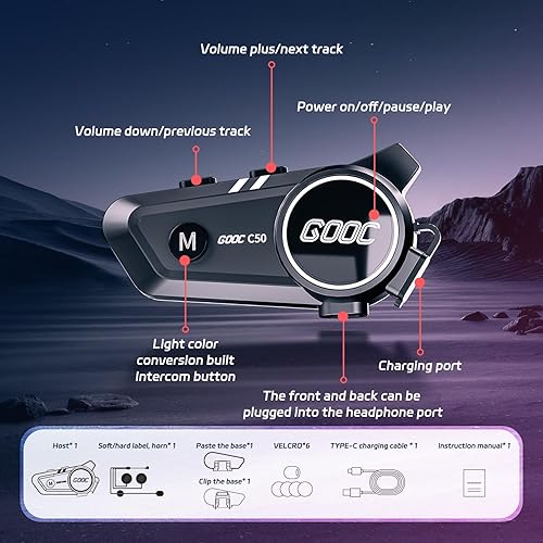 Miniatura 7 de SUOOKC Auriculares Bluetooth para motocicleta, altavoces de casco de batería de larga duración con cancelación de ruido y uso compartido de música,