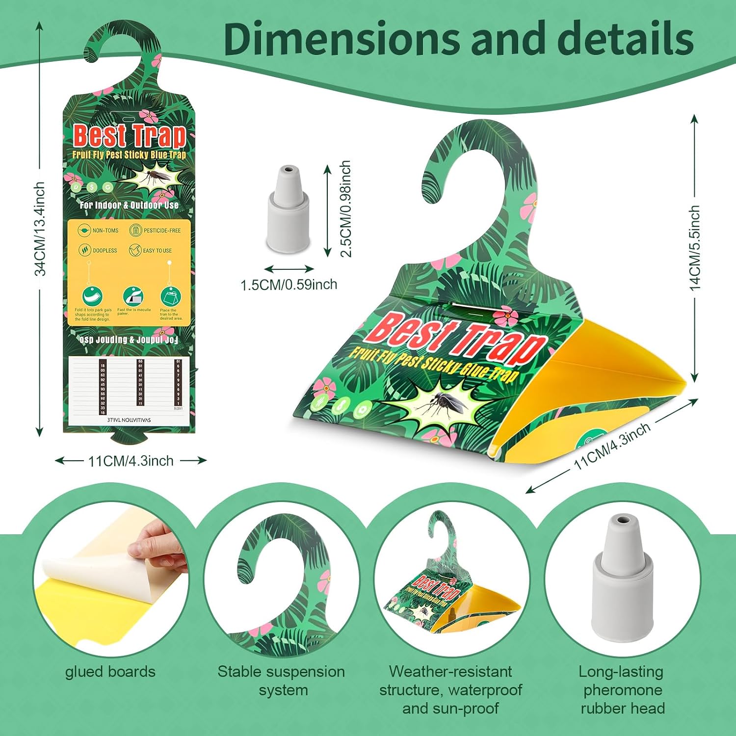 6 Pack Codling Moth Traps for Apple Trees with Pheromone Lures – Triangular Hanging Sticky for Apple Trees, Includes 6Traps & 6 Lures, for Orchard & Garden Use