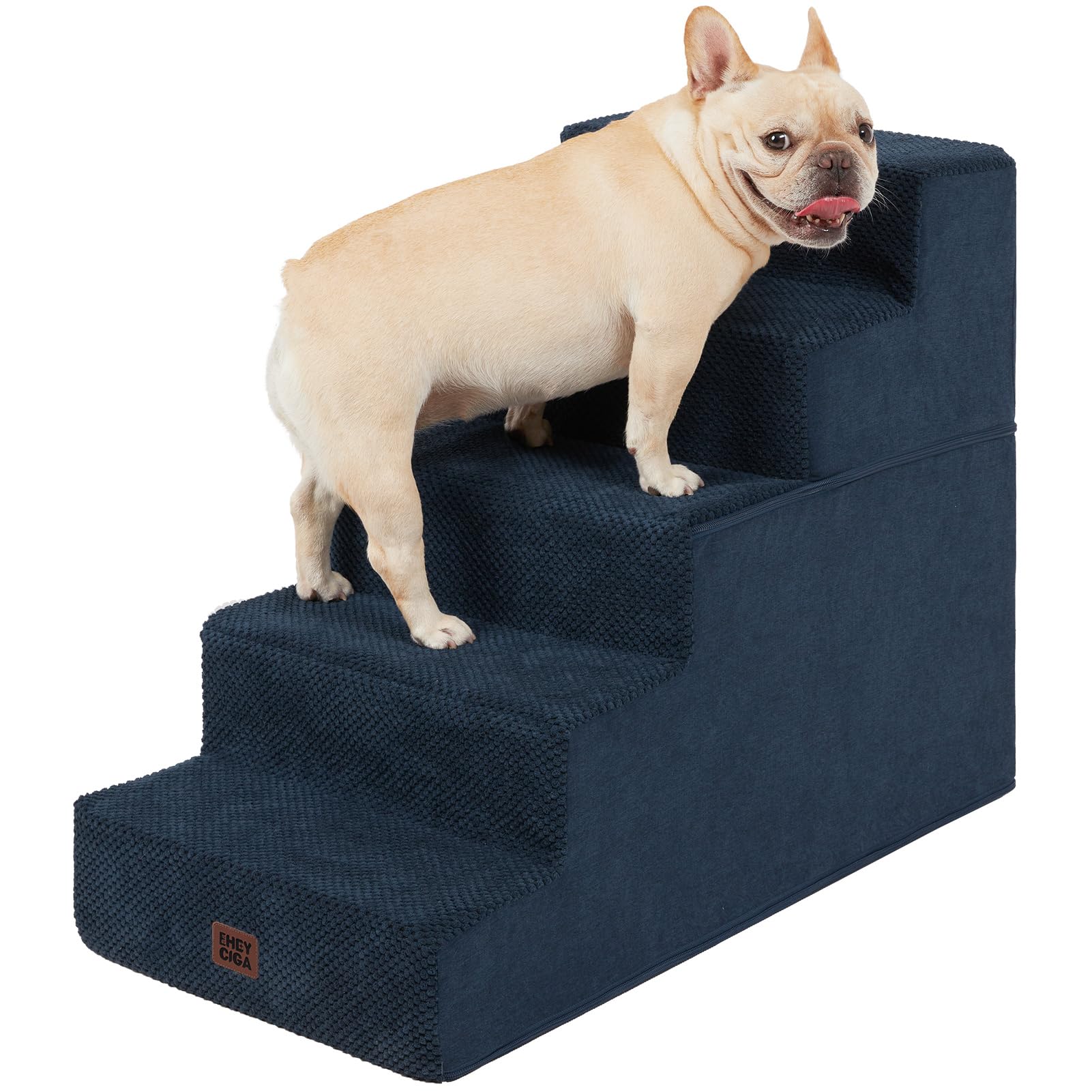 EHEYCIGA Dog Stairs for High Bed 25" H, Extra Wide Dog 5-Step, Navy | Pet Steps for Small Dogs and Cats for Bed, Non-Slip Balanced Pet Ramp Indoor