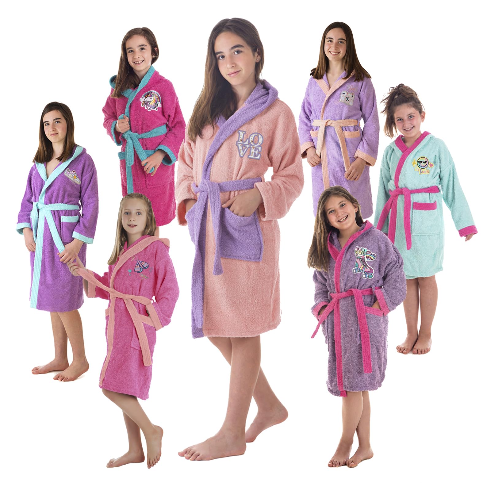 Badjas voor meisjes, kinderen, 100% katoen, pluche, Oeko-Tex®, met 2