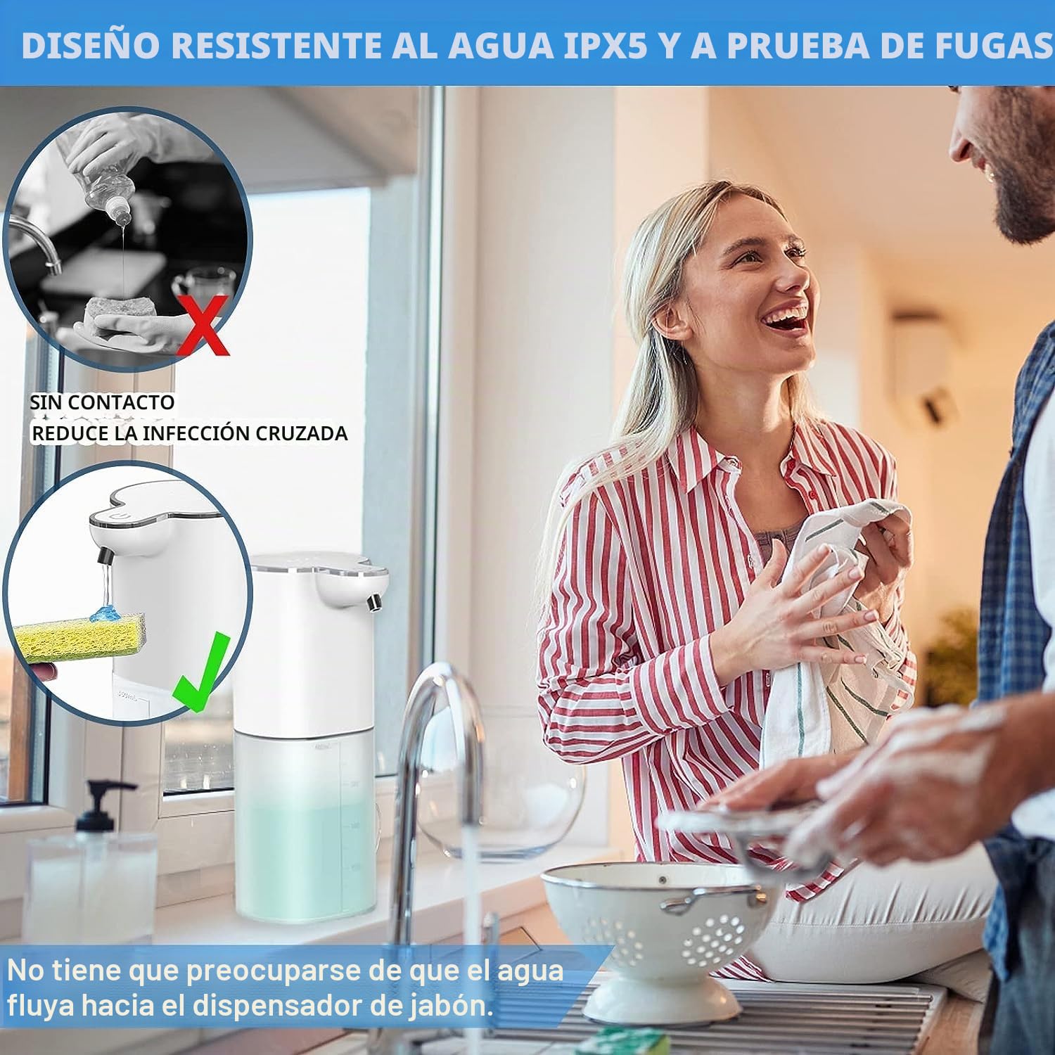Jabón automático jabón líquido sin Contacto Recargable 400 ml Soporte de Pared 4 volúmenes de Espuma Ajustable Jabón eléctrico ipx5 con Sensor de Movimiento infrarrojo - Limpieza automática