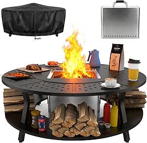 Uniflasy 48-Inch Fire Pit Surround Tabletop with 17-Inch Smokeless Fire Pit