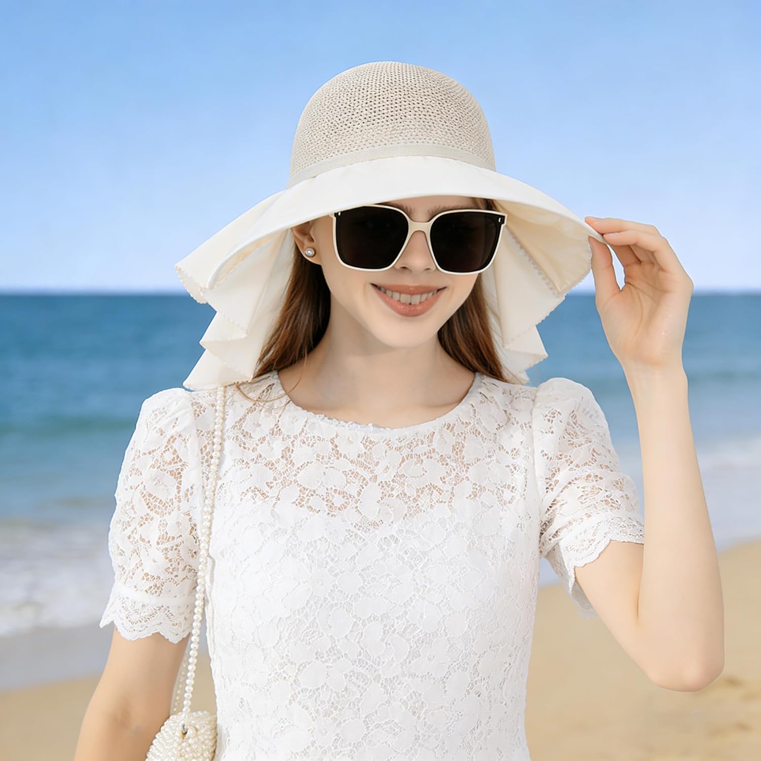 Breathable UV-Mesh-Sun-Bucket-Hats for Women - Summer Wide Brim Bucket Hat with Neck Flap, Fishing Hat for Outdoor