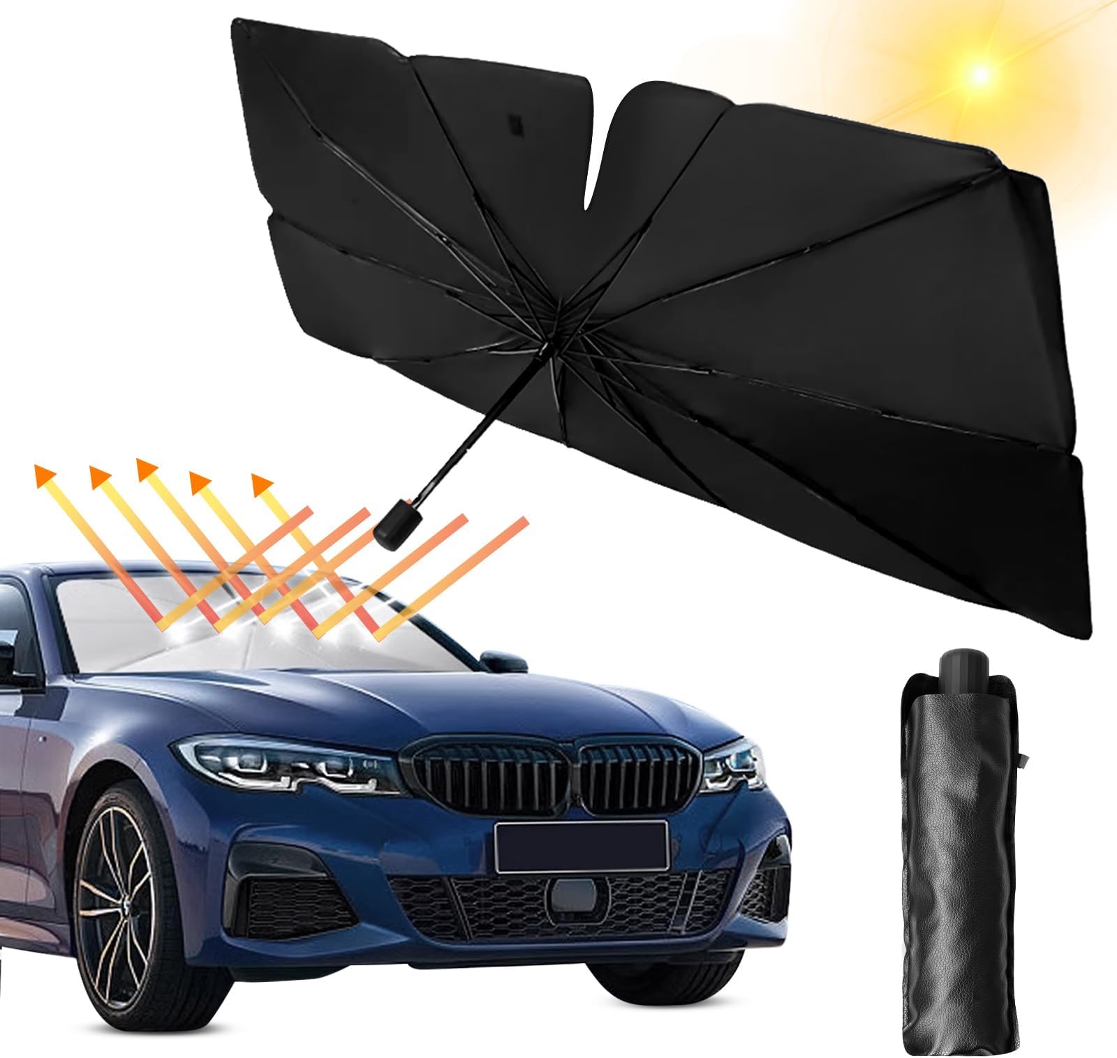 Pare-soleil Pour Pare-brise Voiture - 140 X 80 Cm Pliable Comme Un Parapluie - Protection UV Et Chaleur - Installation Rapide Sans Accessoire