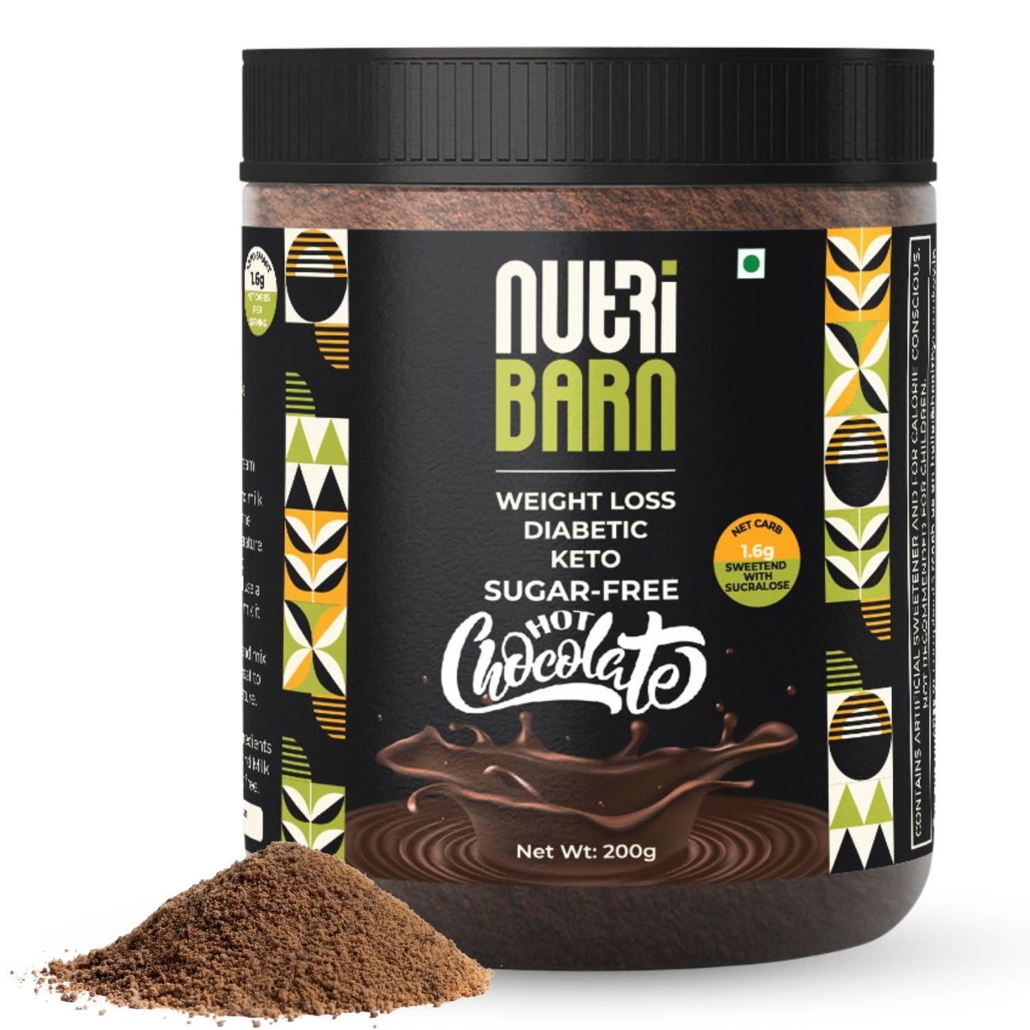 Nutribarn Sugar-Free Hot Chocolate Mix 200g. 1.6g Net Carb. Zero added Sugar, Low Carb, Low Calorie. Sweetened with Sucralose.