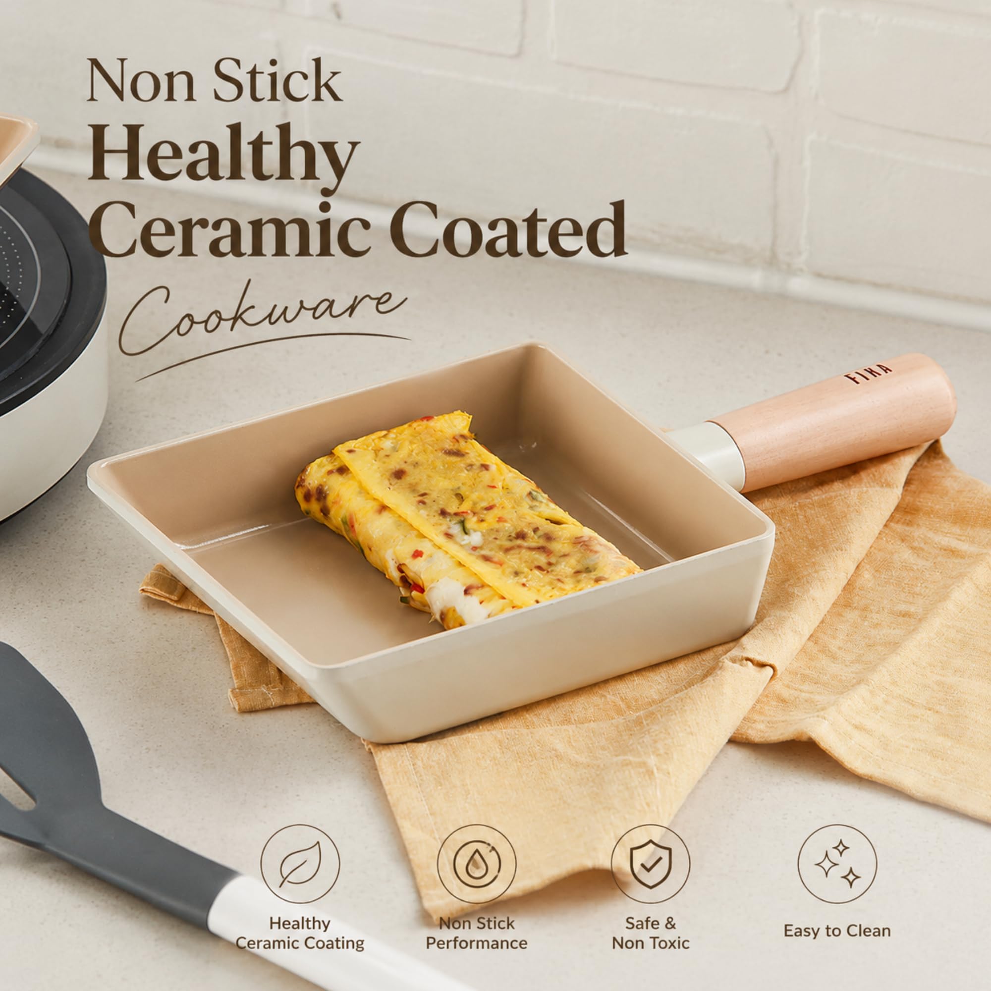 FIKA - Sartén antiadherente para huevos Tamagoyaki de 6 pulgadas, sartén japonesa para huevos enrollados, sartén rectangular con mango de madera, compatible con inducción, fabricado en Corea (15 cm)