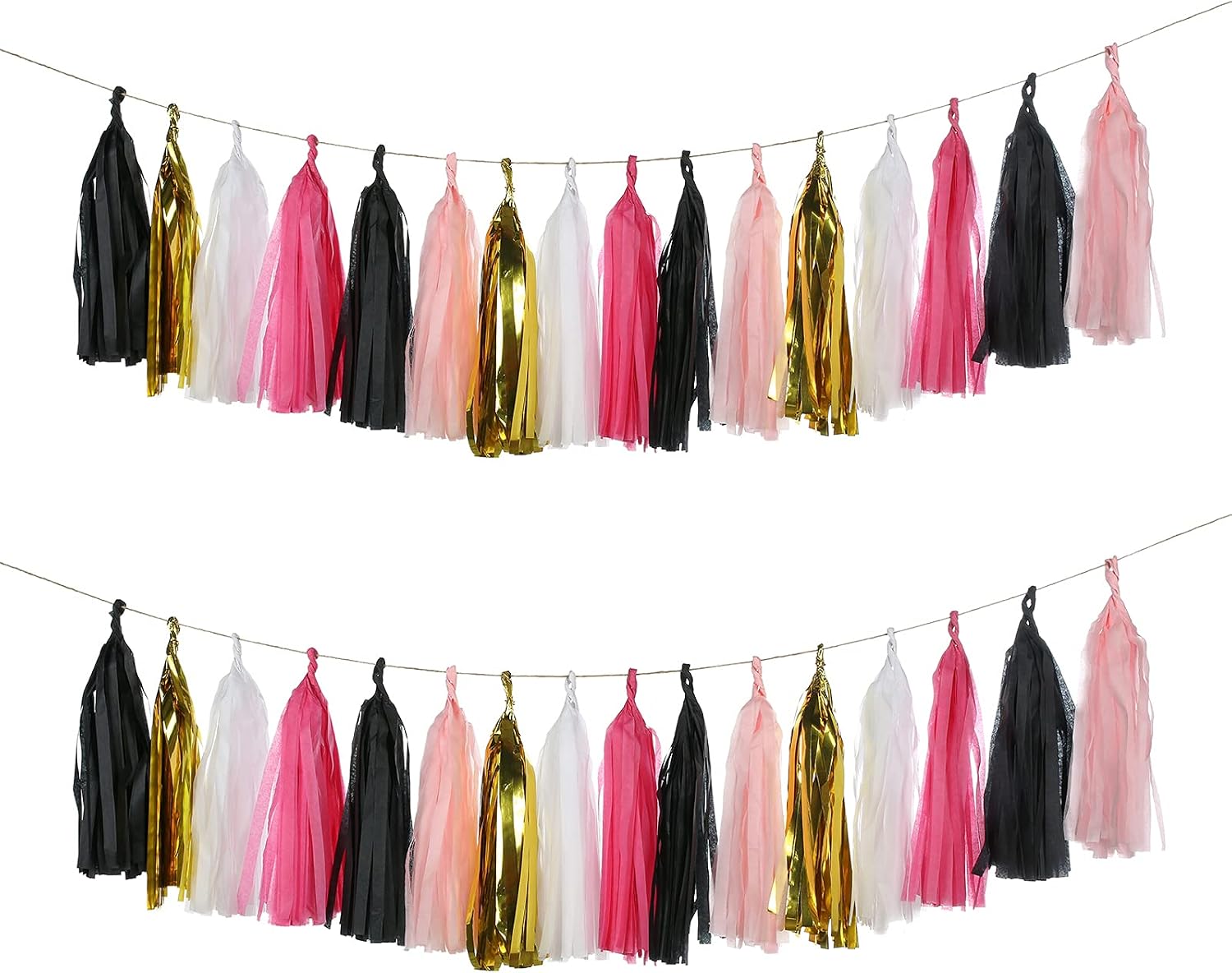 Mefuny 25PCS Hot Pink Gold Black White Party Tissue Tassels for Bridal Baby Shower Girls Women Bachelorette Birthday Graduation Party Supplies