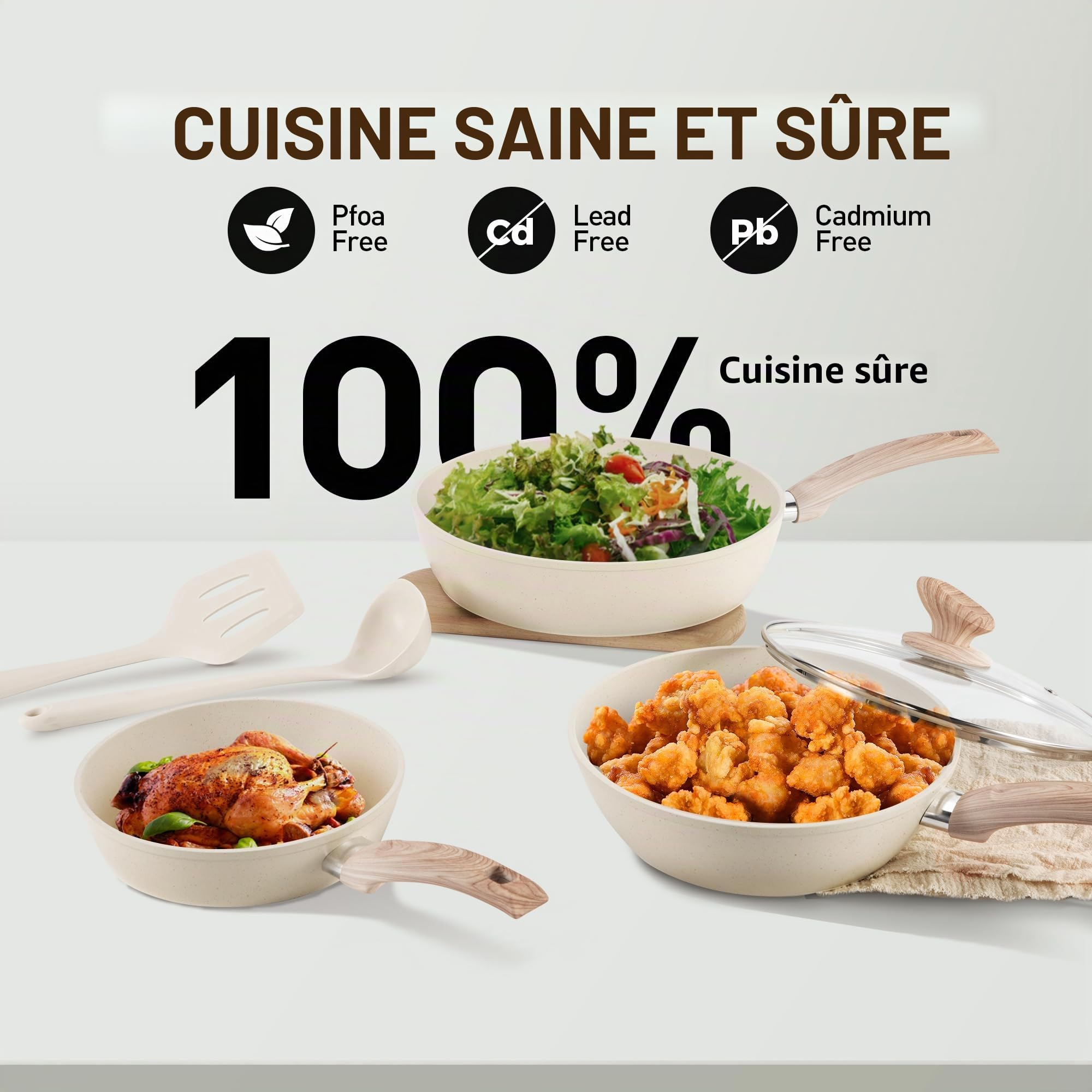 DishDelight 12pcs Batterie de Cuisine Induction Lot Poele et Casserole Tout Feux Anti-adhésives sans Pfas sans Pfoa Couvercles Verre
