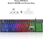 CHONCHOW Gaming LED Backlit Keyboard and Mouse Combo with Emitting Character Adjustable LED Backlight 3200 DPI USB Mouse Multimedia Keys Mechanical Feel for PC Resberry Pi Mac Ps5 (Black)